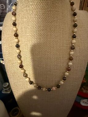 Natural Stone Beaded Necklace in Cream and Brown Tones